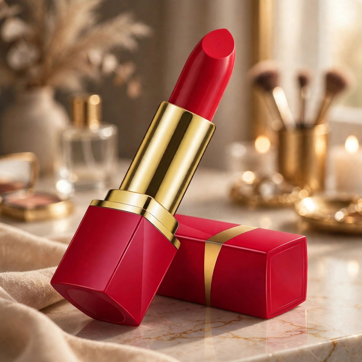 Lipstick Mini discreet vibrator on a vanity